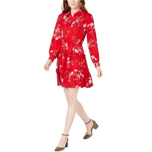 maison Jules Womens Printed Ruffled Floral Shirt Dress - 1 of 1