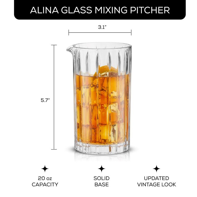 JoyJolt Alina Ribbed Cocktail Mixing Glass Pitcher - 20 oz Modern Art Deco Cocktail Stirring Glass, 3 of 7
