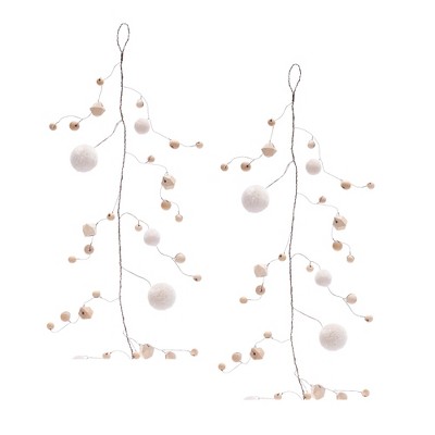 Wood Bead and Puff Ball Garland (Set of 2)