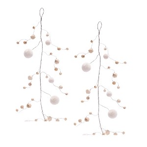 Wood Bead and Puff Ball Garland (Set of 2) - 1 of 3