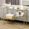 Gold Metal Console Table with Tempered Glass Top and 3 Storage Shelves, Modern Narrow Entryway Sofa Table - 3 of 4
