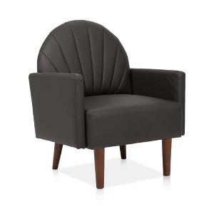 COWLOWN Shell-Shaped Accent Chair with PU Leather Upholstery & Solid ...
