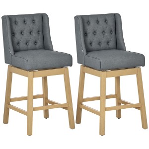 Bar Height Bar Stools Set of 2, 180 Degree Swivel Barstools with Solid Wood Footrests and Button Tufted Design, 30" Seat Height Bar Chairs - 1 of 4