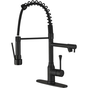Single-Handle Pull-Down Sprayer 2-Spray High Arc Kitchen Faucet with Deck Plate in Matte Black - 1 of 4