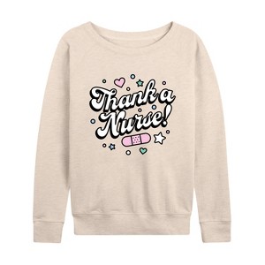 Women's - Instant Message - Thank A Nurse Lightweight French Terry Wide Neck Long Sleeve Graphic Shirt - 1 of 4