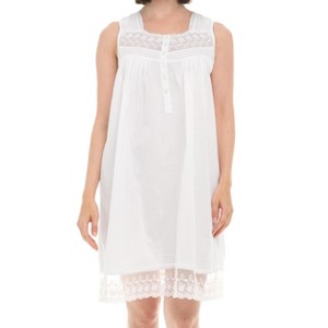 ADR 100% Cotton Nightgown for Women, Sleeveless Button Up Vintage Night Dress Gown with Lace Trim - 1 of 4