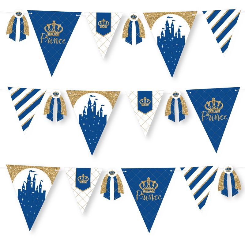 Big Dot of Happiness Royal Prince Charming - DIY Baby Shower or Birthday Party Pennant Garland Decoration - Triangle Banner - 30 Pieces, 1 of 9