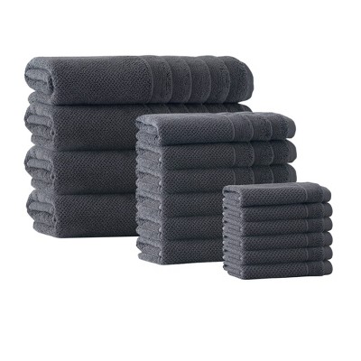 16pc Veta Turkish Cotton Bath Towel Set Black - Enchante Home