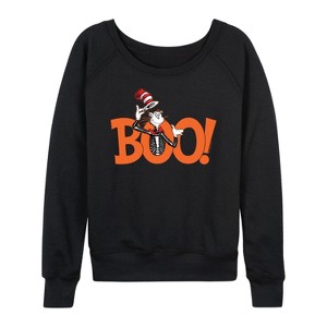 Women's - Dr. Seuss - Cat in the Hat Boo Cat Lightweight French Terry Wide Neck Long Sleeve Graphic Shirt - 1 of 4