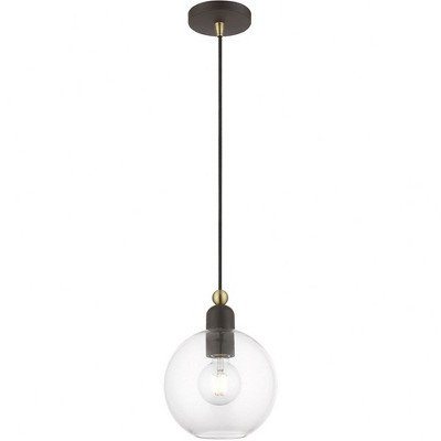 Mini Globe Pendant in Bronze/Antique Brass with Clear Glass Shade