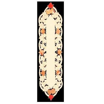 Heritage Lace Autumn Elegance Embroidered Fall Leaf Table Runner - 54" - Beige and Red