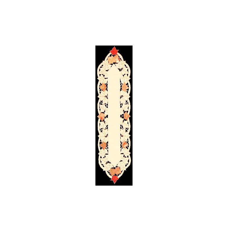 Heritage Lace Autumn Elegance Embroidered Fall Leaf Table Runner - 54" - Beige and Red, 1 of 2