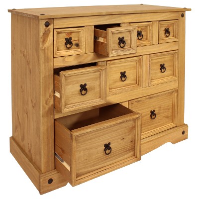 Sunnydaze Light Brown Pine 9-Drawer Farmhouse Chest