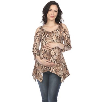 Maternity Snake Print Cold Shoulder Tunic - White Mark