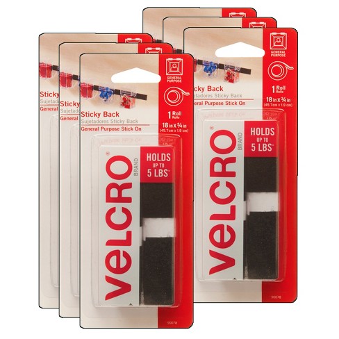 VELCRO® Sticky Back™ Roll, 18 x 3/4 Tape - Black, 6 Rolls