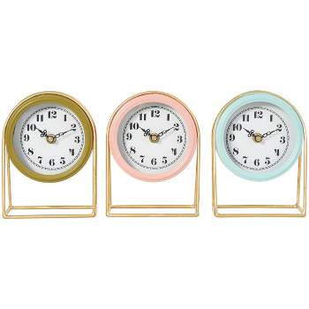 Set of 3 Metal Pastel Tabletop Clocks with Gold Frame - Olivia & May