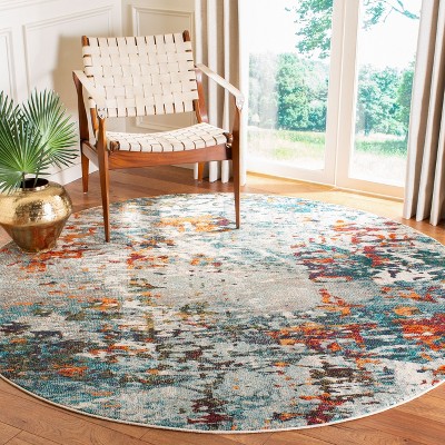 Madison 8' Round Gray and Blue Synthetic Area Rug
