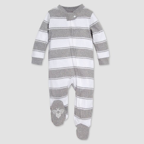 Burt's Bees Baby Boy Coverall ~ Organic Cotton ~ Light & Dark Gray Stripes ~3-6M 