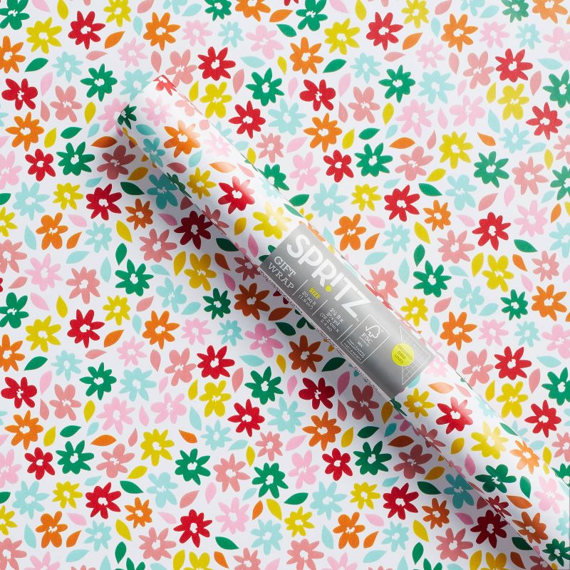 Colorful Flowers Gift Wrapping Paper - Spritz&#8482;: Multicolor Dot Pattern, FSC Certified, 30&#34;x96&#34;, 1 of 4