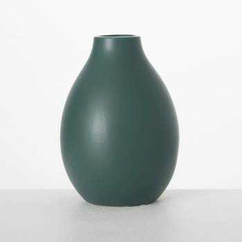 Sullivans 9" Matte Green Teardrop Vase, Ceramic