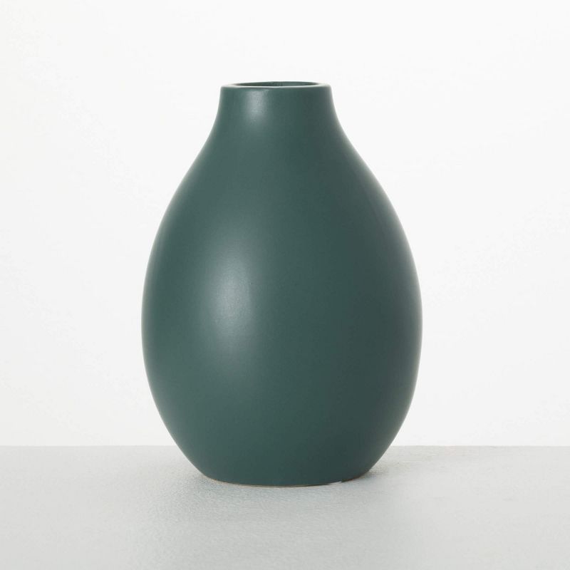 Sullivans 9" Matte Green Teardrop Vase, Ceramic, 1 of 8
