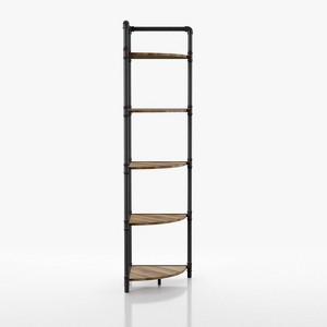 24/7 Shop At Home 63.75" Beeme 5 Tier Corner Bookshelf Sand Black/Light Pure Copper: Industrial Style MDF Storage - 1 of 4