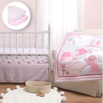 The Peanutshell Pink Elephant Crib Bedding Set, 3pc to 12 Pc, For Girls