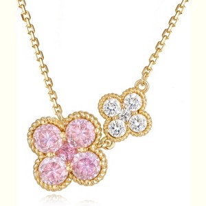 Birthstone Four Leaf Clover Necklace 14K Gold Plated CZ Flower Jewelry - 1 of 4
