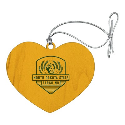North Dakota State Badge Heart Love Wood Christmas Tree Holiday Ornament