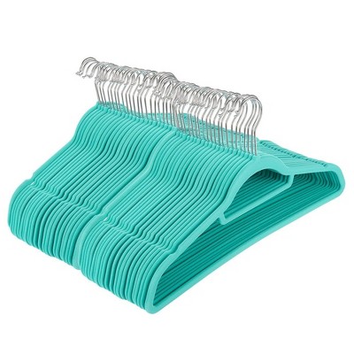 Juvale 50-Pack Slim Non Slip Velvet Hangers with Cascading Hooks for Clothes, Heavy Duty Durable Hangers - Teal, 18 In