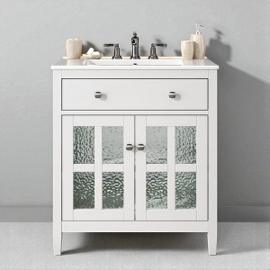 30" Bathroom Vanity with Sink – Freestanding Cabinet with Ceramic Basin, Tip-Out Tray, Adjustable Shelf, Solid Wood Legs, Soft Close Hinges - 1 of 4