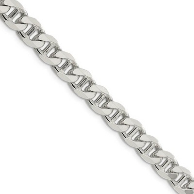 Black Bow Jewelry Mens 8.25mm Sterling Silver Solid Flat Cuban Anchor Chain Necklace
