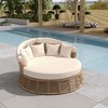 Whisen Outdoor Patio Rattan Round Daybed with Retractable Canopy, Poolside Sofa Sunbed with Removable Cushions - Beige - 2 of 4