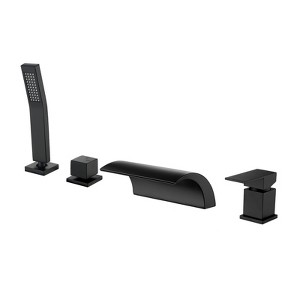 Cobbe Bathroom Tub Faucet with 7.09-Inch Wide Waterfall Spout and Handheld Shower Single Handle 4-Hole Countertop Matte Black - 1 of 4