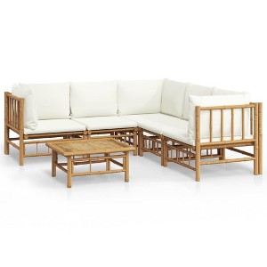vidaXL Garden Lounge Set Cream White Bamboo, Fabric (100% polyester) - 1 of 4