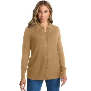 Jessica London Women's Plus Size Cotton Cashmere Collared Cardigan - 1 of 4