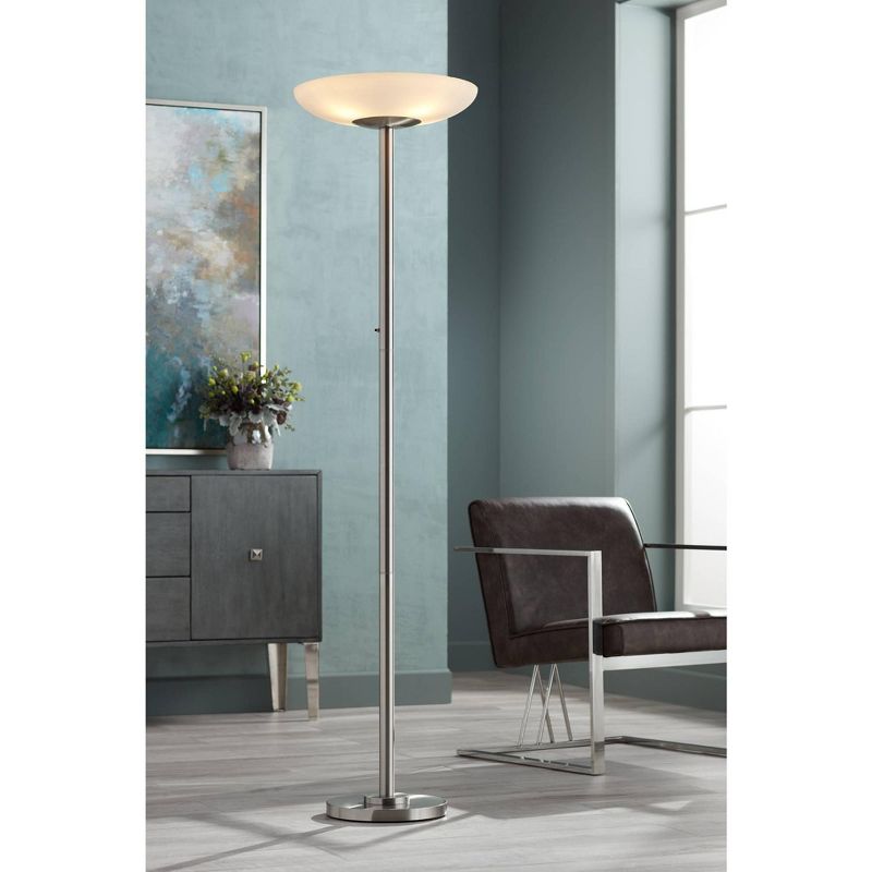 Possini Euro Design Meridian Light Blaster Modern Torchiere Floor Lamp 72" Tall Brushed Nickel LED Frosted Glass Shade for Living Room Bedroom Office, 2 of 10