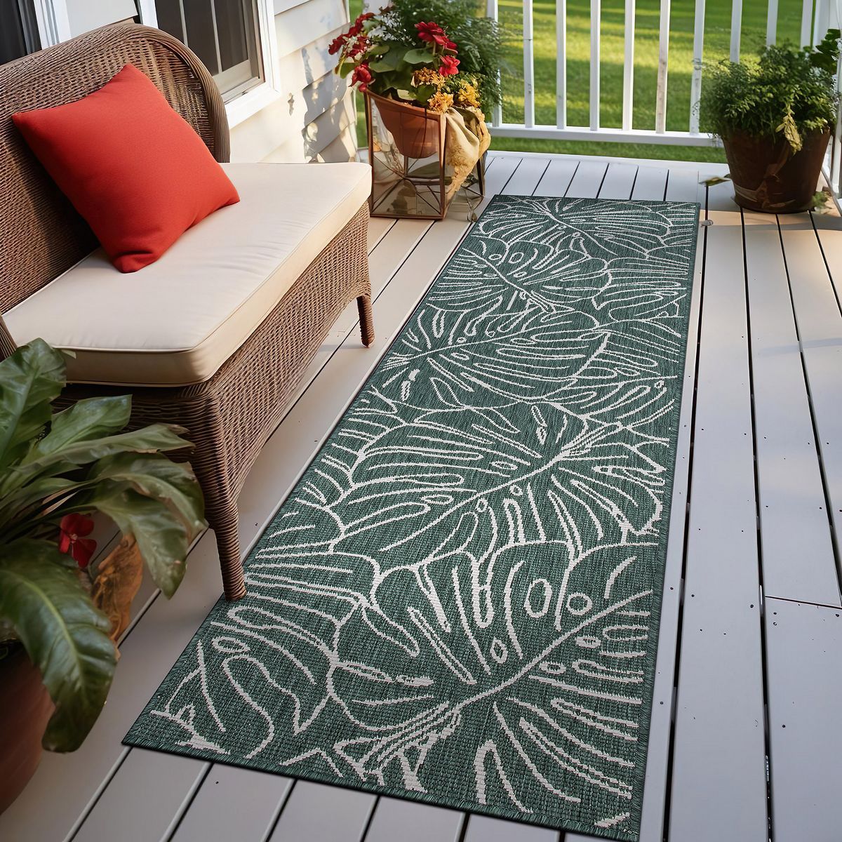 World Rug Gallery Contemporary Tropical Leaves Weather Resistant Reversible Indoor/Outdoor Area Rug: Quick Dry, UV Protection - thumbnail 8