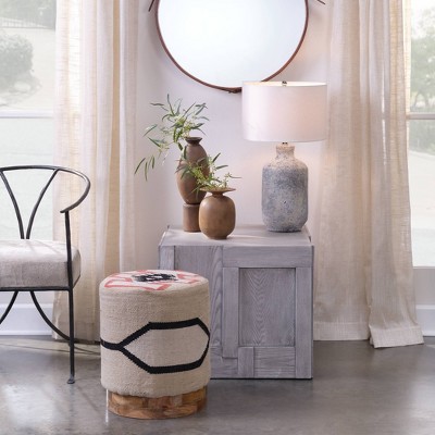 Gray Ceramic Table Lamp with Cream Drum Shade