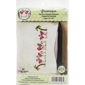 Tobin Stamped For Embroidery Pillowcase Pair 20"X30"-Flamingos - 1 of 3