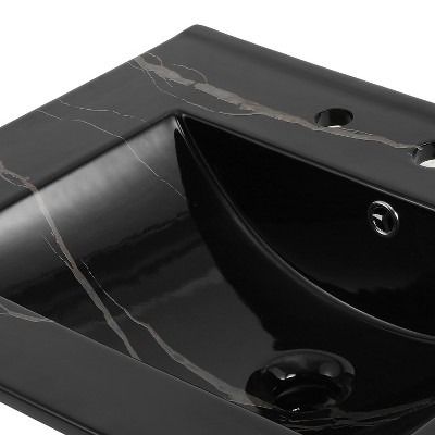 24" Black Marble Effect Ceramic Single Sink Vanity Top