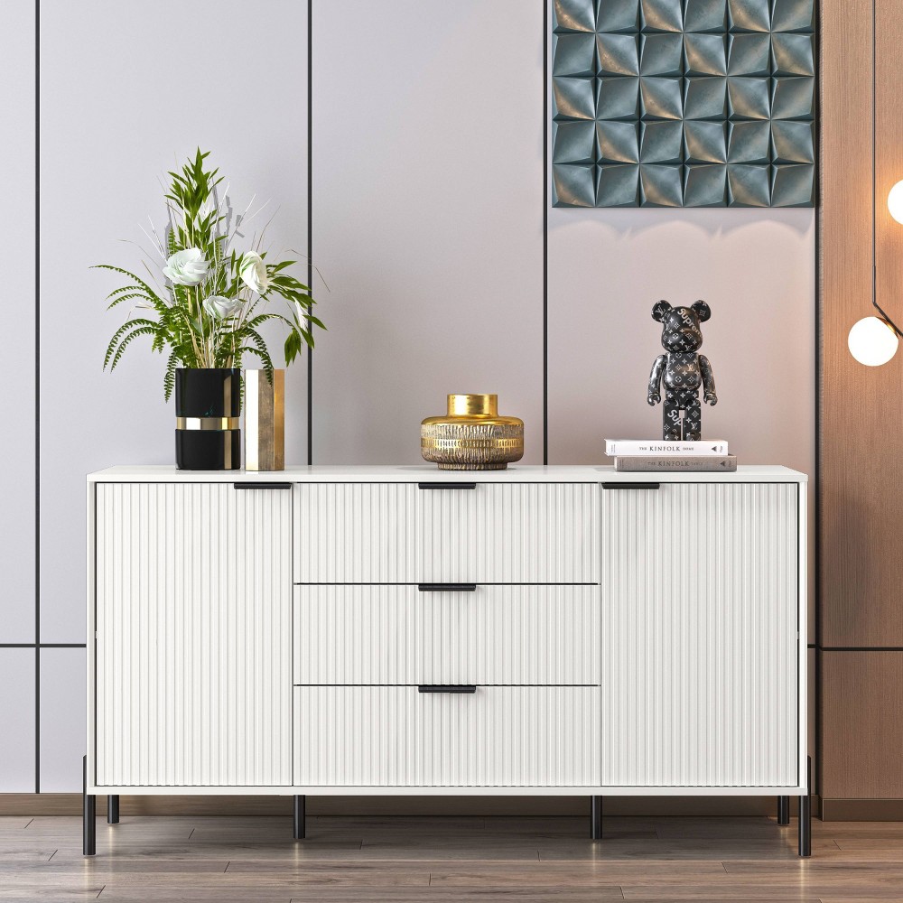 Festivo 3 Drawer Dresser Off-White: Modern Metallic Accents, MDF, Adjustable Shelves