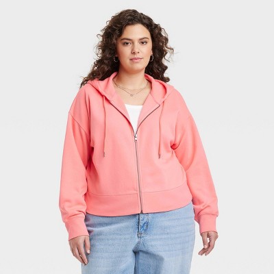 Women's Cropped Hooded Zip-up Sweatshirt - Universal Thread™ Coral Pink ...