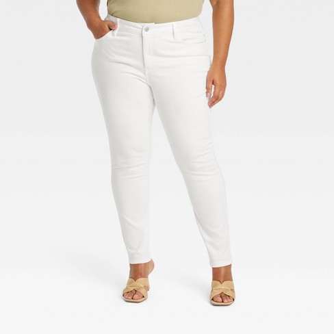 Women's Mid-Rise Skinny Jeans - Ava & Viv™ White 28