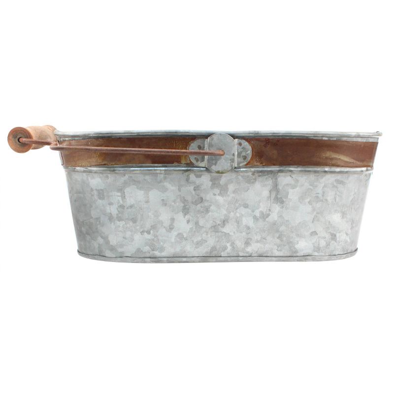 12&#34; Aged Galvanized Metal Oval Bucket with Handle - Gray - Stonebriar Collection, 3 of 8