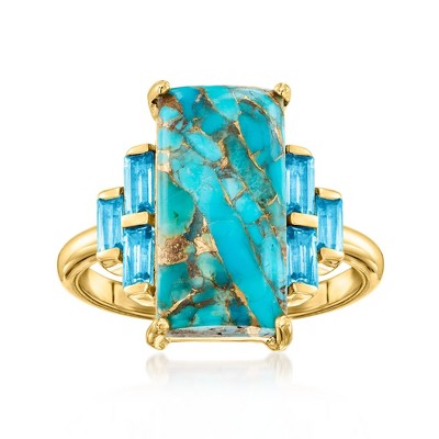 Ross-Simons Turquoise Ring With 0.60 ct. t.w. Swiss Blue Topaz in 18kt Gold Over Sterling