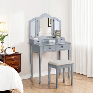 NicBex Vanity Desk with Mirror 31" Vanity Table with Tri-fold Mirror, European Style Makeup Vanity with 4 Drawer and 1 Upholstered Stool - 1 of 4