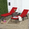 Red 2 Pieces Patio Rattan Reclining Chaise Lounge Chair with Cushion and Armrest - 4 of 4
