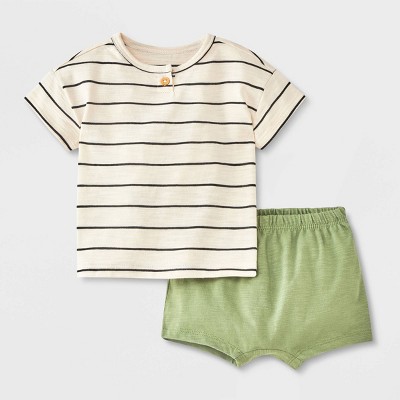 Image of Baby Boys' Striped Top & Bottom Set - Cat & Jack™ Cream Newborn