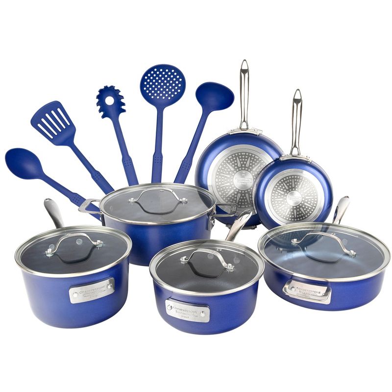 Granitestone Blue 15 Piece Stackmaster Nonstick Cookware Set with Glass Lids, 1 of 2